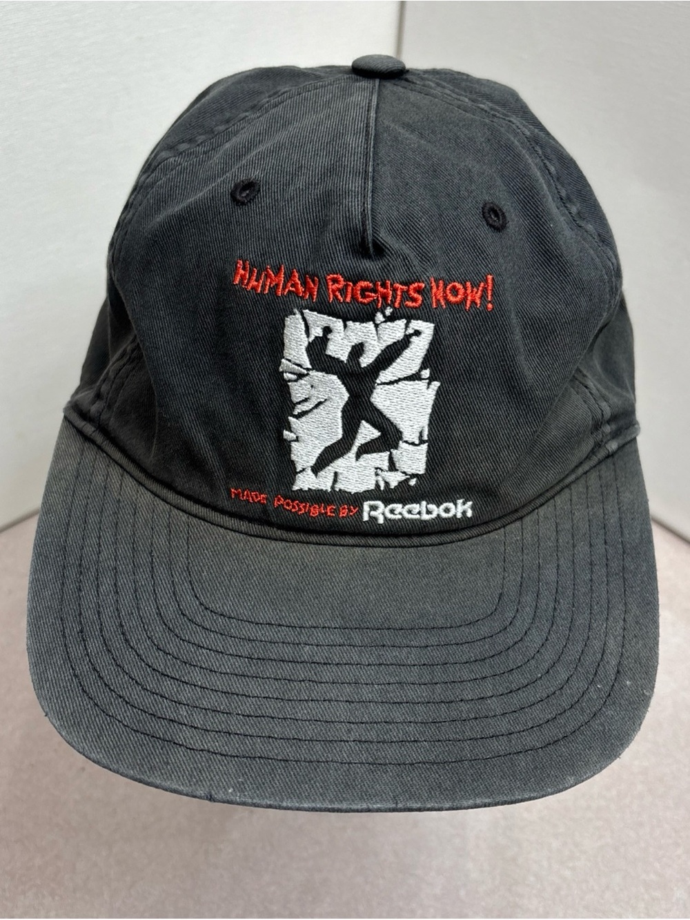 Vintage Reebok Human Rights Now! Black Baseball Cap Hat Amnesty Int'l Concert